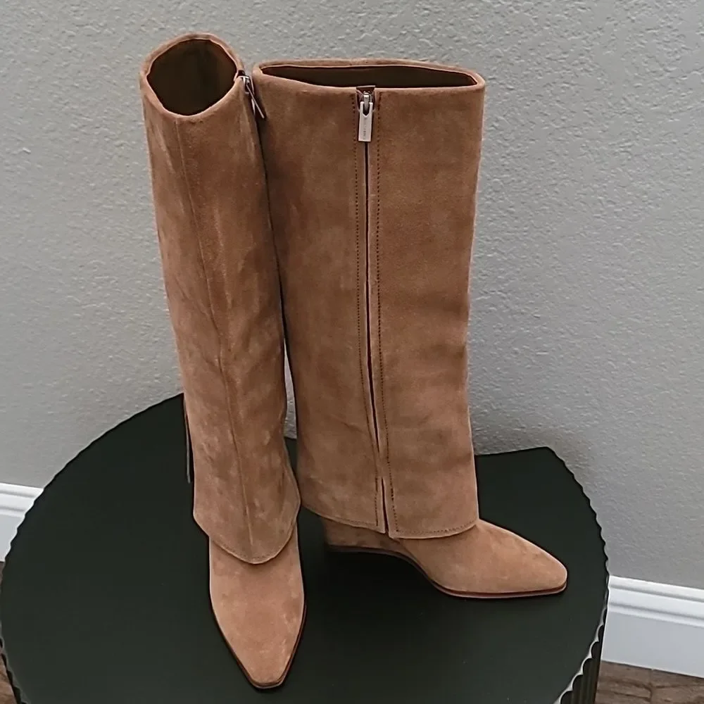 Vince Camuto Tibani Cuffed Tall Wedge Boot Nutmeg Verona 7M $249